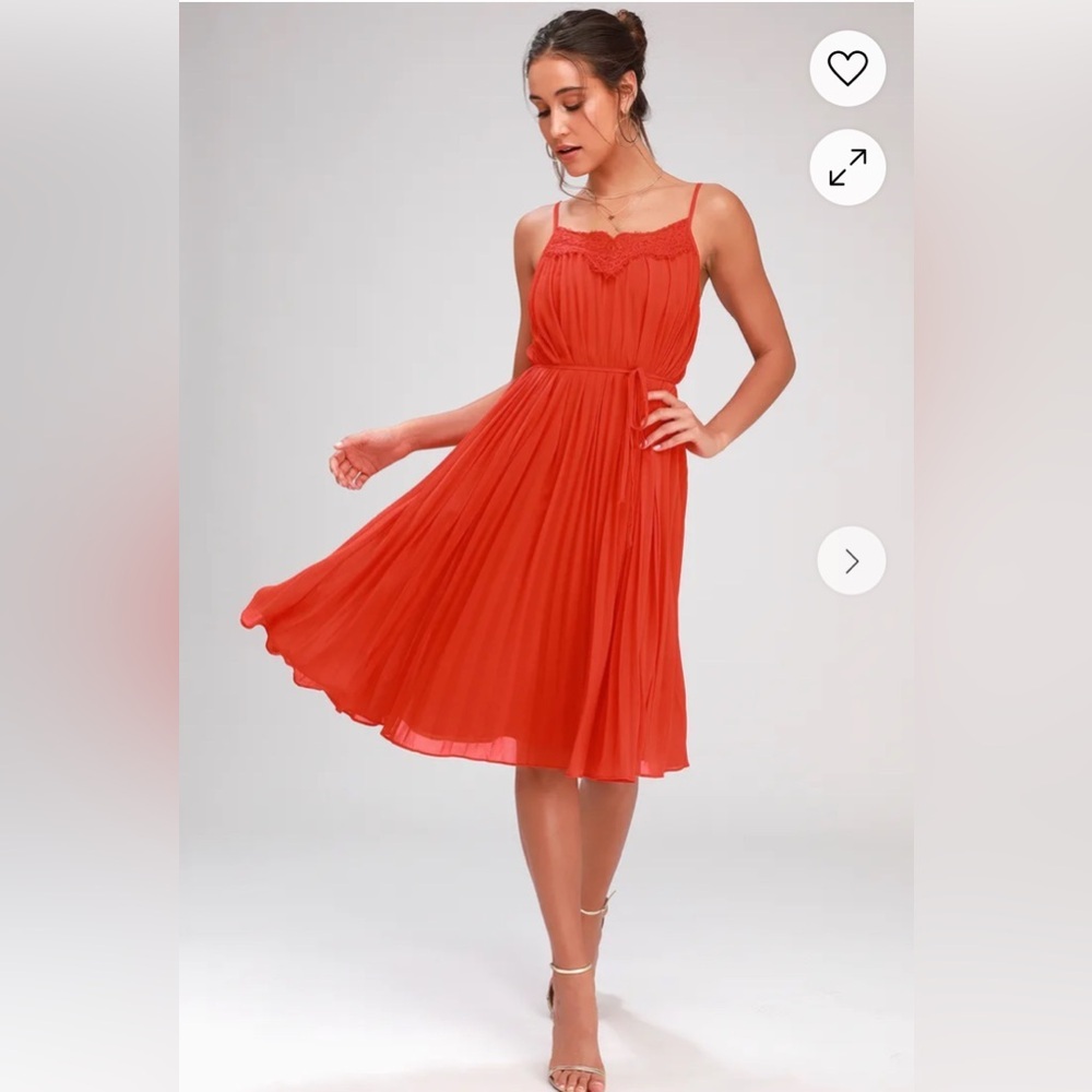Lulus In Celebration Red Pleated Midi Dress Women’s Medium NWT